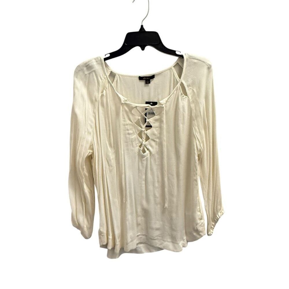 Ella Moss cream lace up blouse size large new with tags